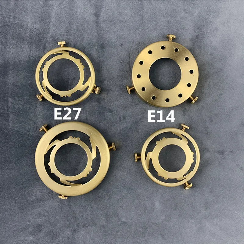 Anillo de tres agujeros de latón 100%, pantalla de tornillo E27 E14, soporte de anillo fijo, conector de casquillo y accesorios de lámpara de cobre fija