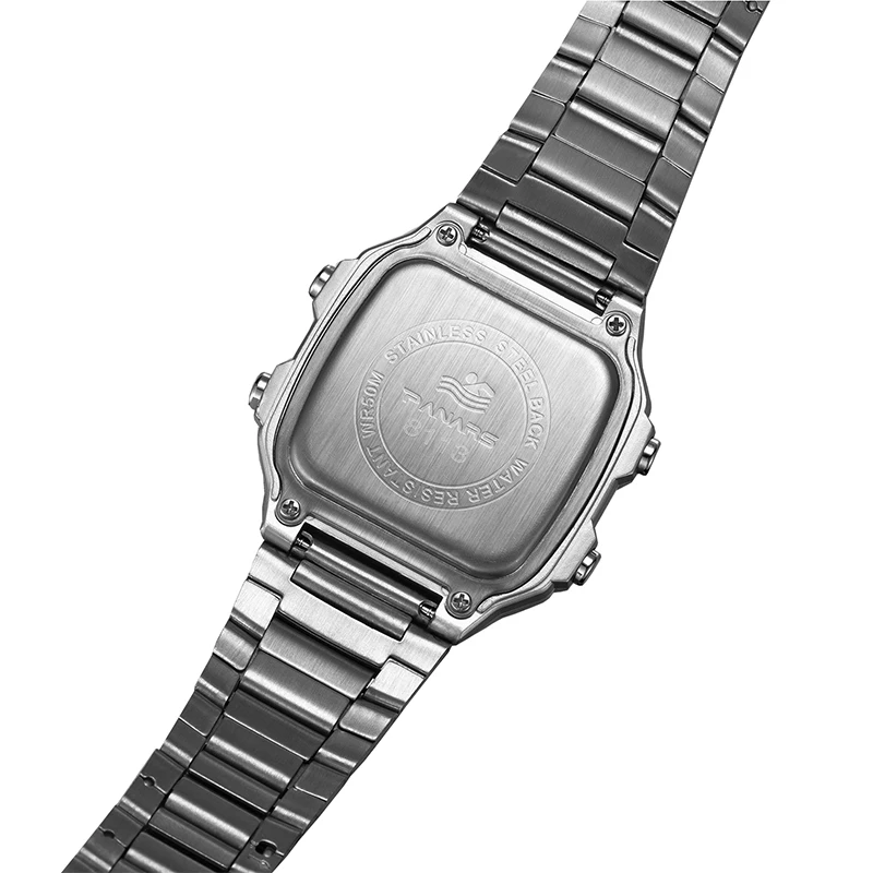 Reloj de pulsera deportivo militar para hombre, relojes de acero inoxidable 5BAR resistentes al agua, pantalla cuadrada Digital para hombre, reloj Masculino