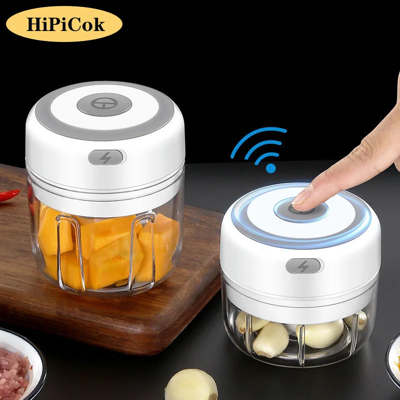 HiPiCok-picadora de carne eléctrica, trituradora de ajo, picadora de alimentos, Mini prensa de ajo, picadora de verduras, máquina trituradora, utensilios de cocina USB