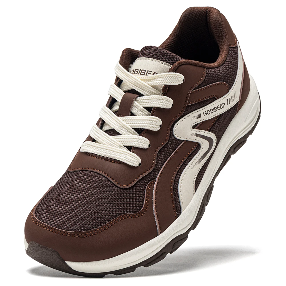 HOBIBEAR Zapatillas de correr unisex con punta ancha, zapatillas de senderismo con cordones, zapatillas de viaje al aire libre, zapatillas de malla de cuero artificial para caminar