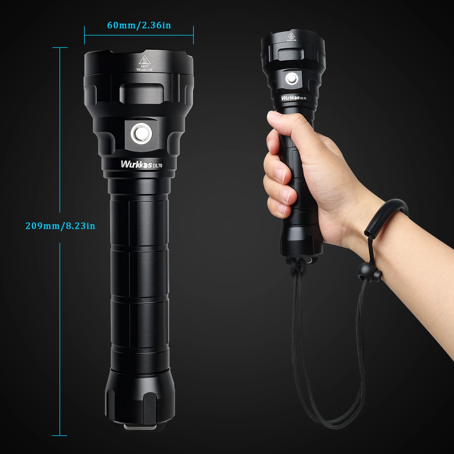 Linterna de Buceo Wurkkos DL70 Ultrabrillante, Doble Batería 26650, 13000 Lúmenes, Resistente al Agua IPX8, Luz LED 4*XHP50B, 4 Modos