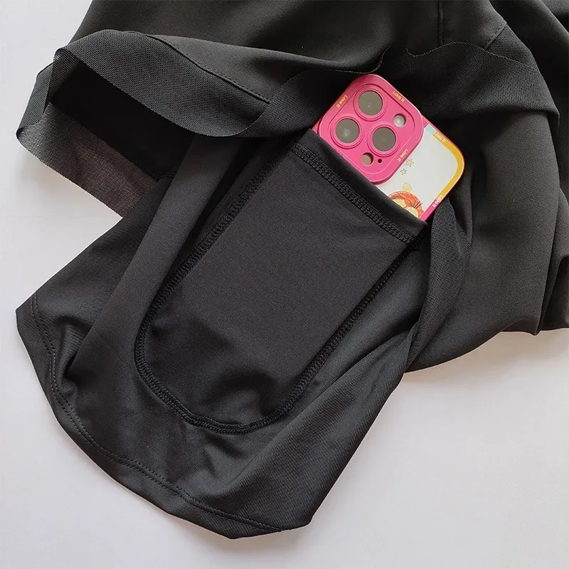 Pantalones cortos deportivos de yoga para mujer, pantalones cortos casuales transpirables de dos piezas falsos de malla suelta antideslumbrantes para correr para fitness