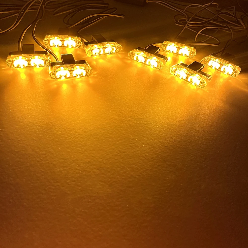 2 Luces Estroboscópicas LED para Parrilla de Coche, Color Ámbar Amarillo, Lámpara de Advertencia Intermitente LED de 12V, Accesorios para Parrilla de Vehículo