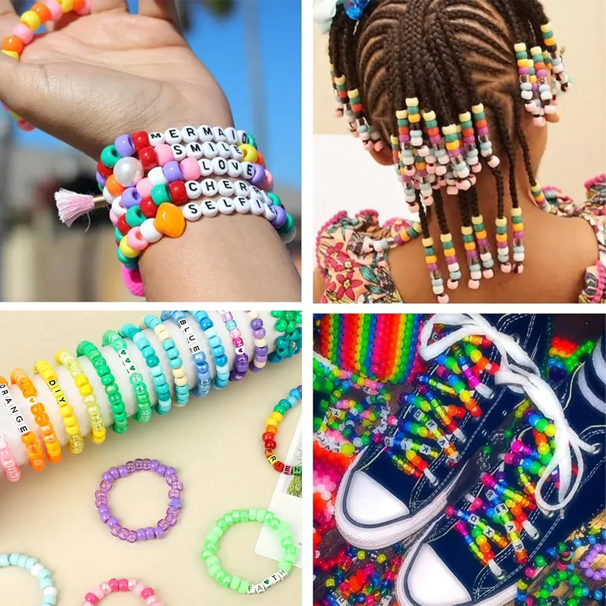 Kit de 2400 piezas para manualidades de cuentas, cuentas de plástico multicolor para hacer joyas, pulseras, trenzado de cabello y manualidades DIY con organización