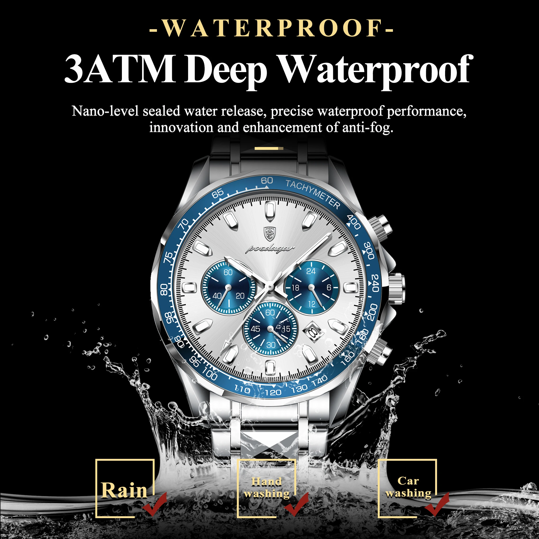 Reloj POEDAGAR de lujo para hombre, relojes luminosos resistentes al agua de acero inoxidable para hombre, cronógrafo con fecha, reloj de negocios de cuarzo para hombre