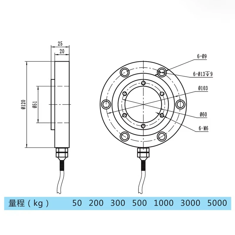 Célula de carga de anillo hueco tipo pancake, sensor de presión 0.1% F.S. Precisión para Automatización Industrial y Pruebas