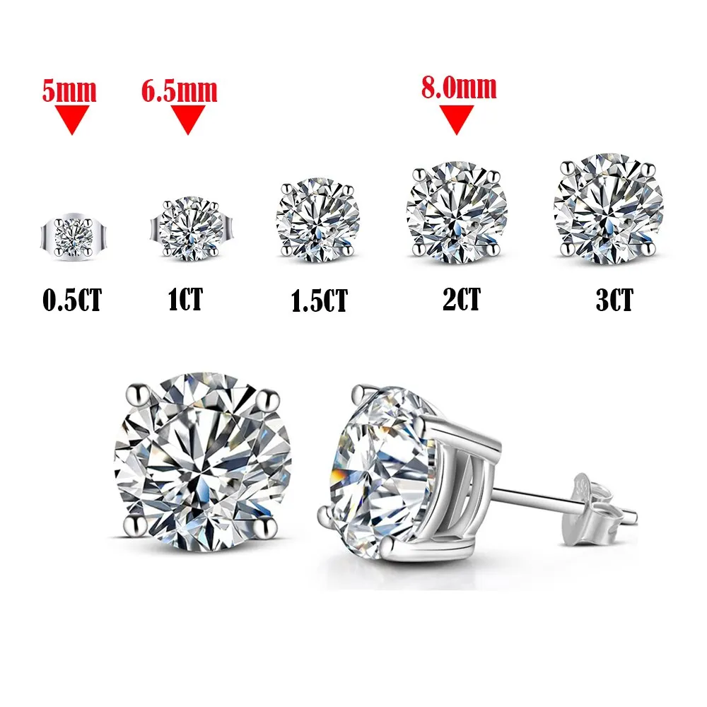 0,5-2 quilates 8,0mm D Color Moissanite 100% pendientes tipo botón de plata fina 925 para mujer joyería de boda brillante de alta calidad