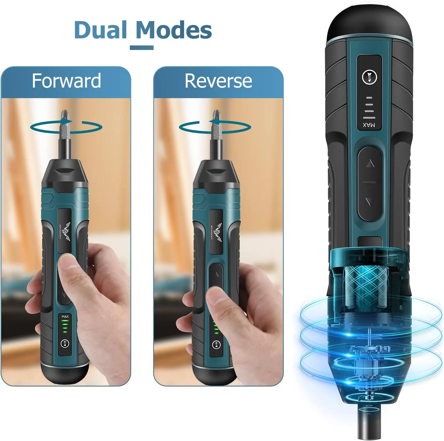 Destornillador eléctrico con ajuste de torque de 4 velocidades, luz LED de trabajo, mango de goma suave, destornillador eléctrico portátil recargable por USB para reparaciones domésticas de bricolaje