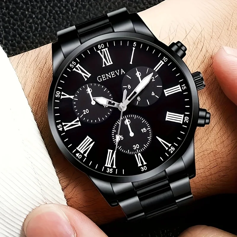 Juego de relojes de cuarzo para hombre, 4 Uds., esfera decorativa de tres ojos, relojes de negocios para hombre, reloj Masculino (sin caja)