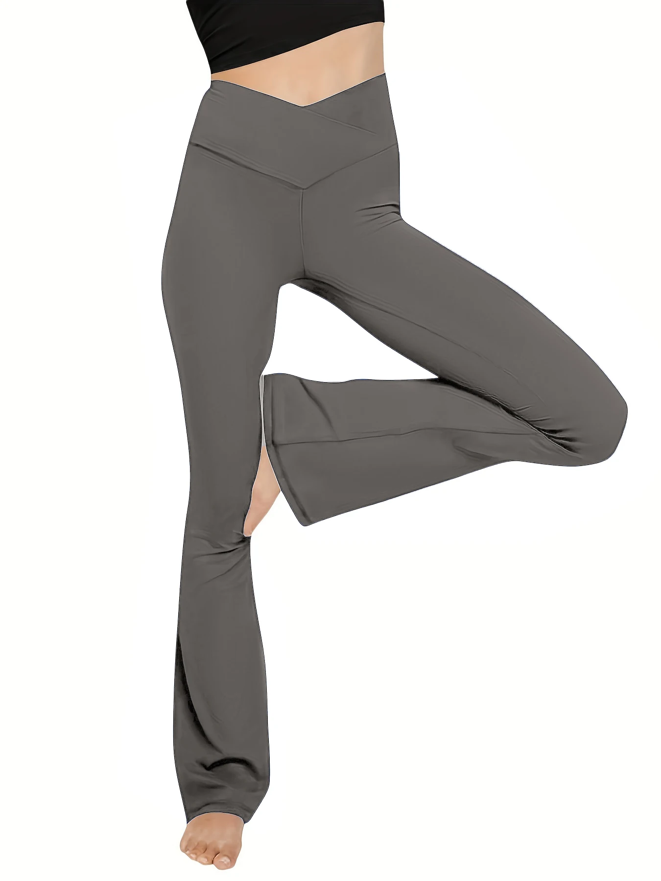 Leggings acampanados cruzados para mujer, pantalones de Yoga con Control de barriga, cintura alta en V, Bootcut