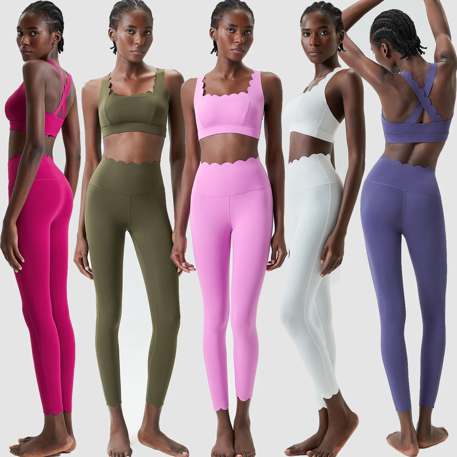 Traje de gimnasio de Color sólido para mujer, conjunto de dos piezas para Fitness y Yoga, ropa deportiva ajustada para correr, ropa de entrenamiento transpirable