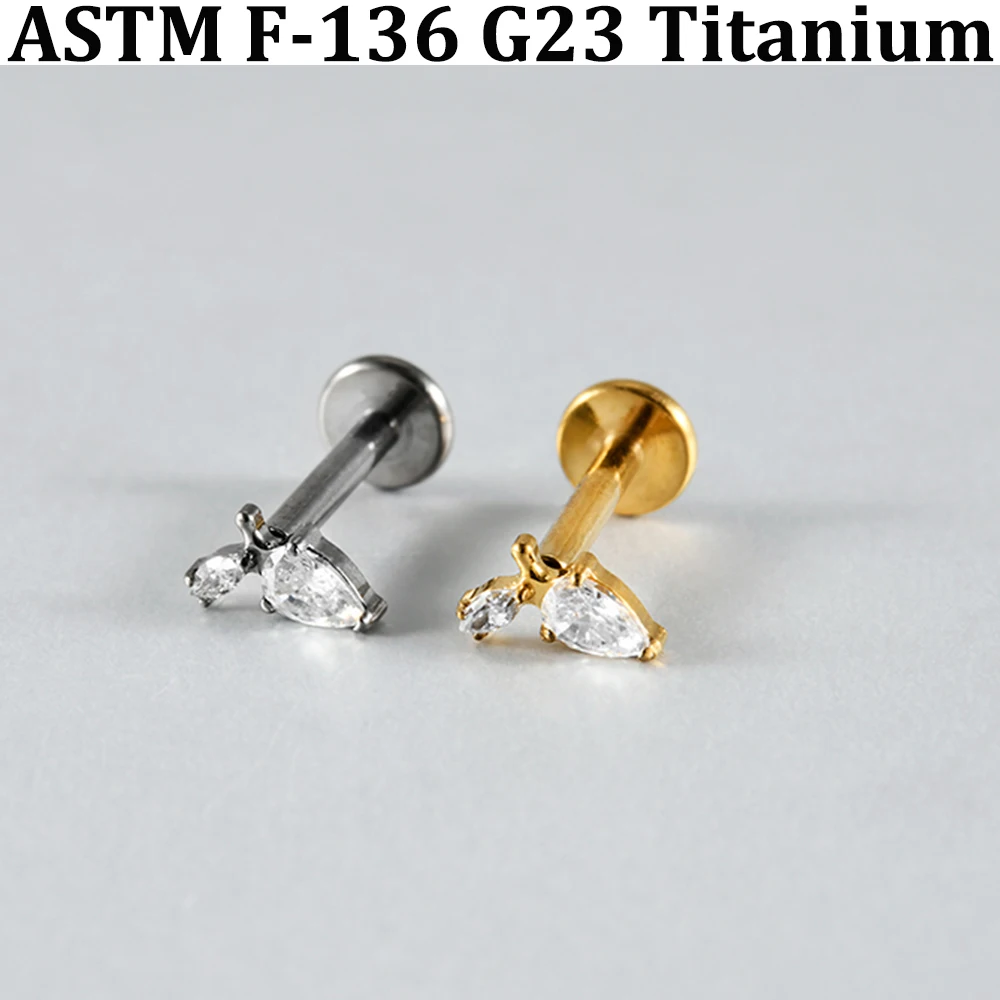 1 Pieza de Titanio Sólido, Diferentes Estilos, Roscado Internamente, Parte Trasera Plana, Piercing para Oreja, Labio, Cartílago, Tragus, Rook, Hélix, 16g, Unisex