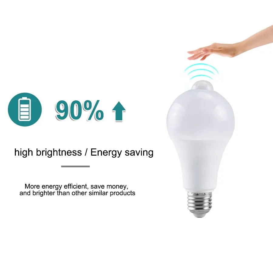 Bombilla LED con Sensor de movimiento E27, lámpara LED con Sensor PIR B22, luz nocturna de encendido/apagado automático para porche, escaleras, luces de seguridad para garaje