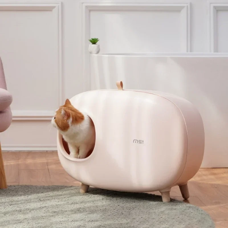 Caja de arena para gatos con forma de Mochi, caja de arena para gatos completamente cerrada, inodoro para gatos, suministros para mascotas, muebles para mascotas de estilo de Color sólido
