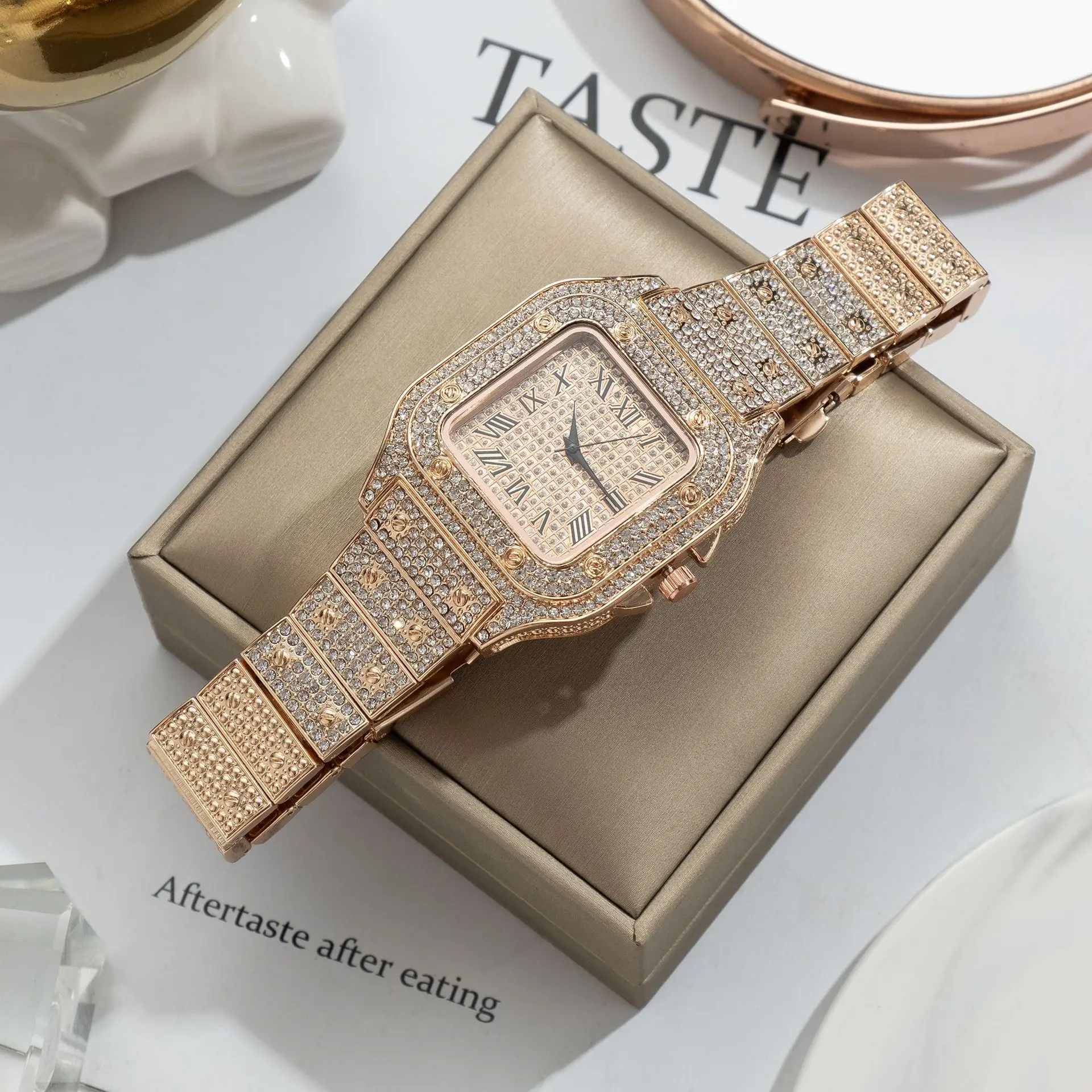 Reloj de hombre de negocios cuadrado cielo estrellado cinturón de acero con incrustaciones de diamantes europeo americano masculino romano moda relojes de pulsera de cuarzo regalo