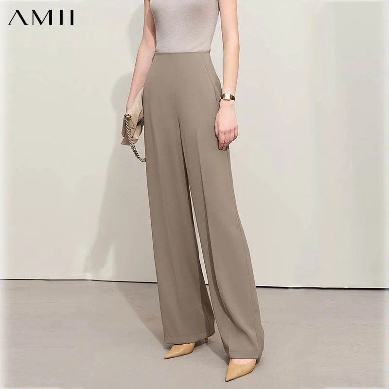 Amii Minimalism 2026, Pantalones Anchos de Verano para Mujer, Pantalones Casuales Rectos Básicos, Pantalones Largos Sólidos para Mujer, 12412006