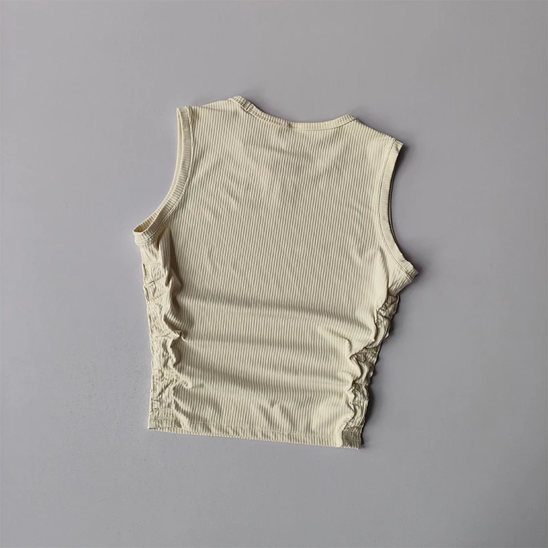Verano desnudo Yoga Racerback mujer pliegue Slim Fit deportes correr y Fitness prendas de vestir Top corto sujetadores chaleco camisa ropa de secado rápido