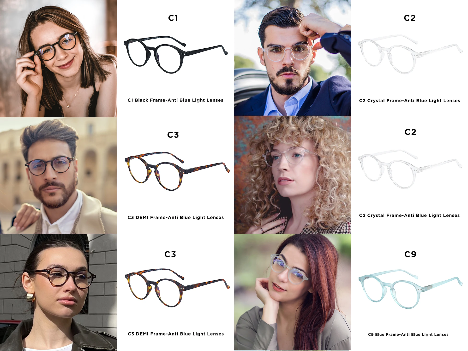  ZENOTTIC Gafas graduadas redondas pequeñas retro, gafas circulares progresivas, gafas ópticas fotocromáticas para mujeres y hombres