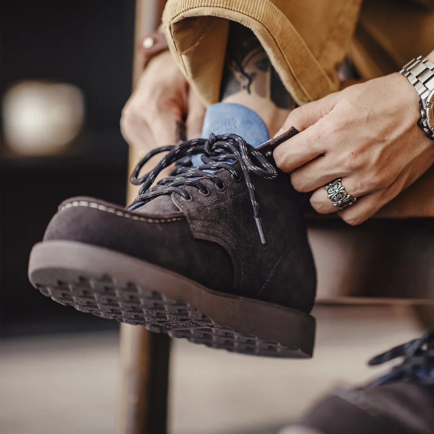 Maden Botas de trabajo de ante vacuno marrón vintage para hombre Botas de combate térmicas altas con cordones y suela gruesa para zapatos de otoño e invierno