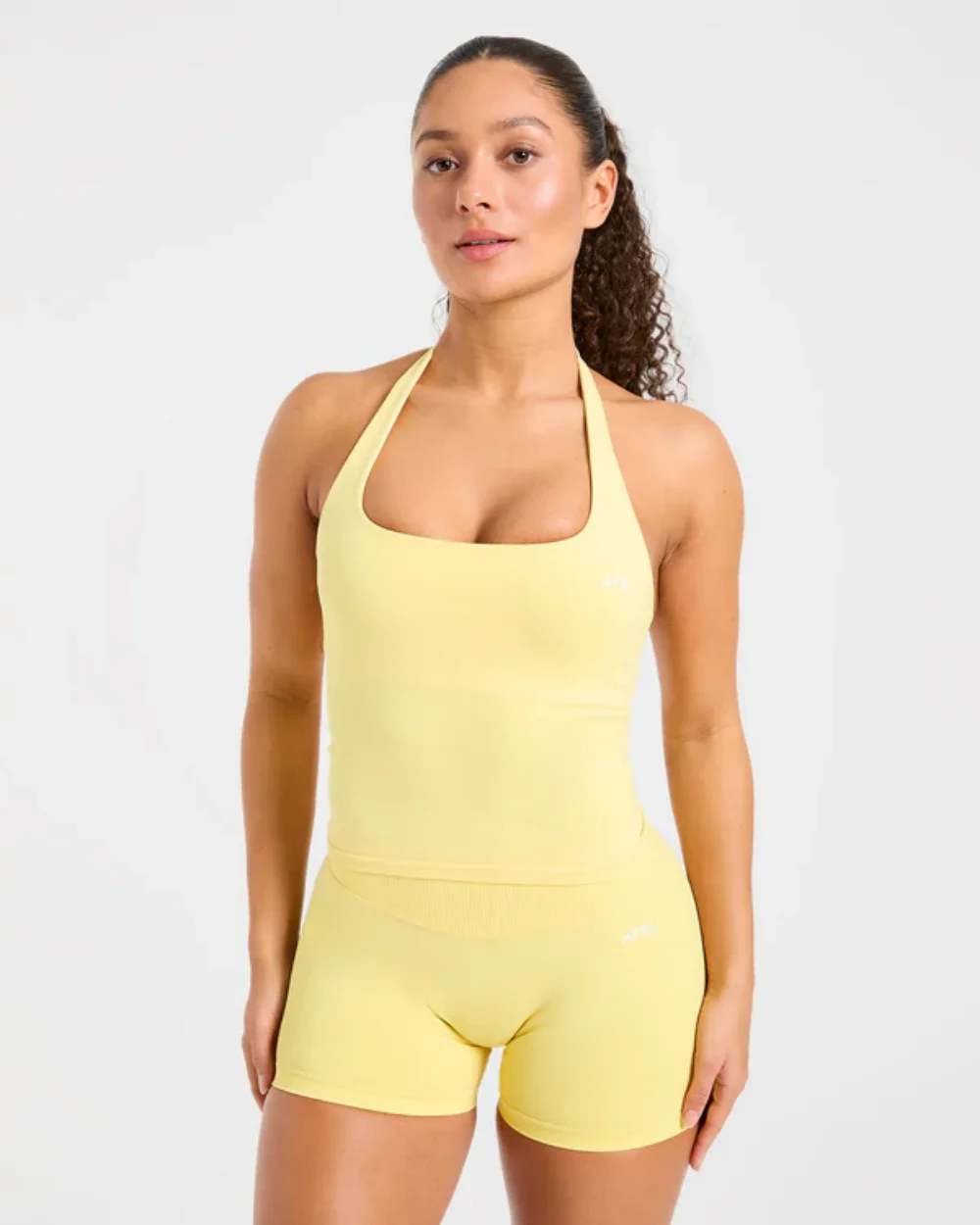 Conjunto de Top Halter y Sujetador Deportivo de Marca, Shorts Deportivos con Efecto Levanta Glúteos, Shorts Atléticos y Leggings Elásticos para Fitness