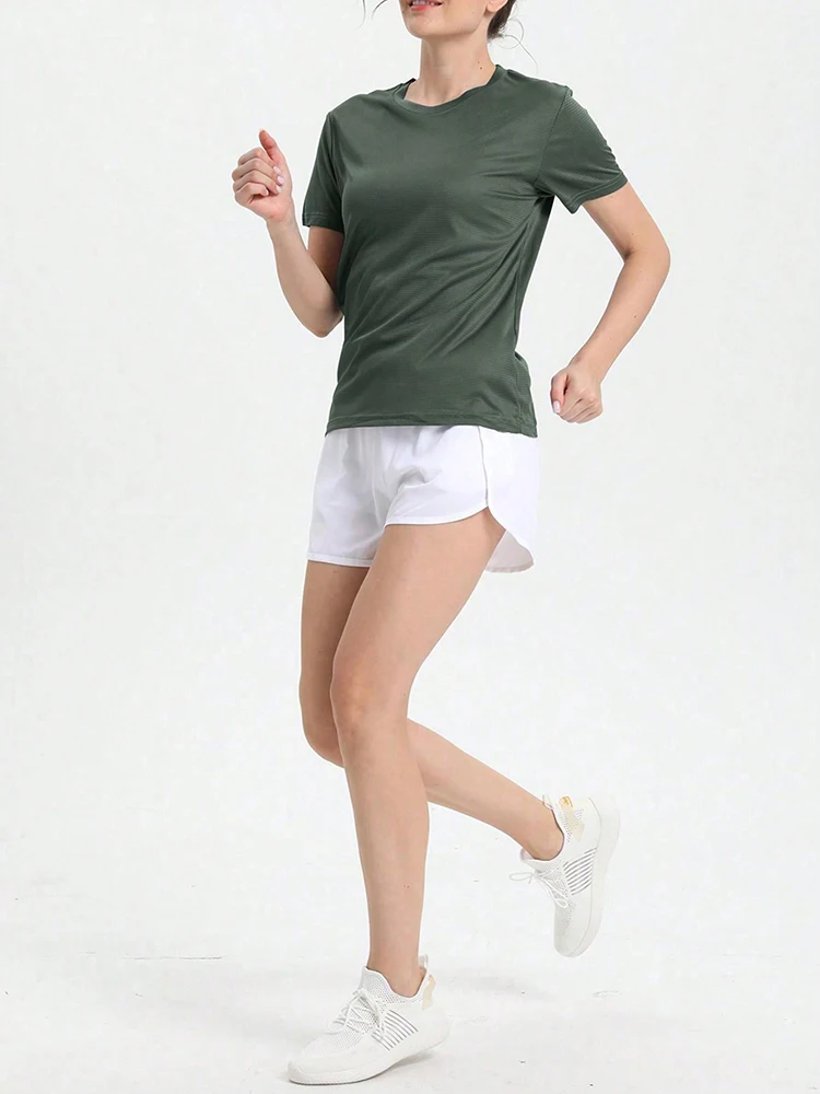 Camiseta deportiva ultraligera de secado rápido de Color sólido para mujer, ligera y transpirable, camiseta de compresión para gimnasio para correr