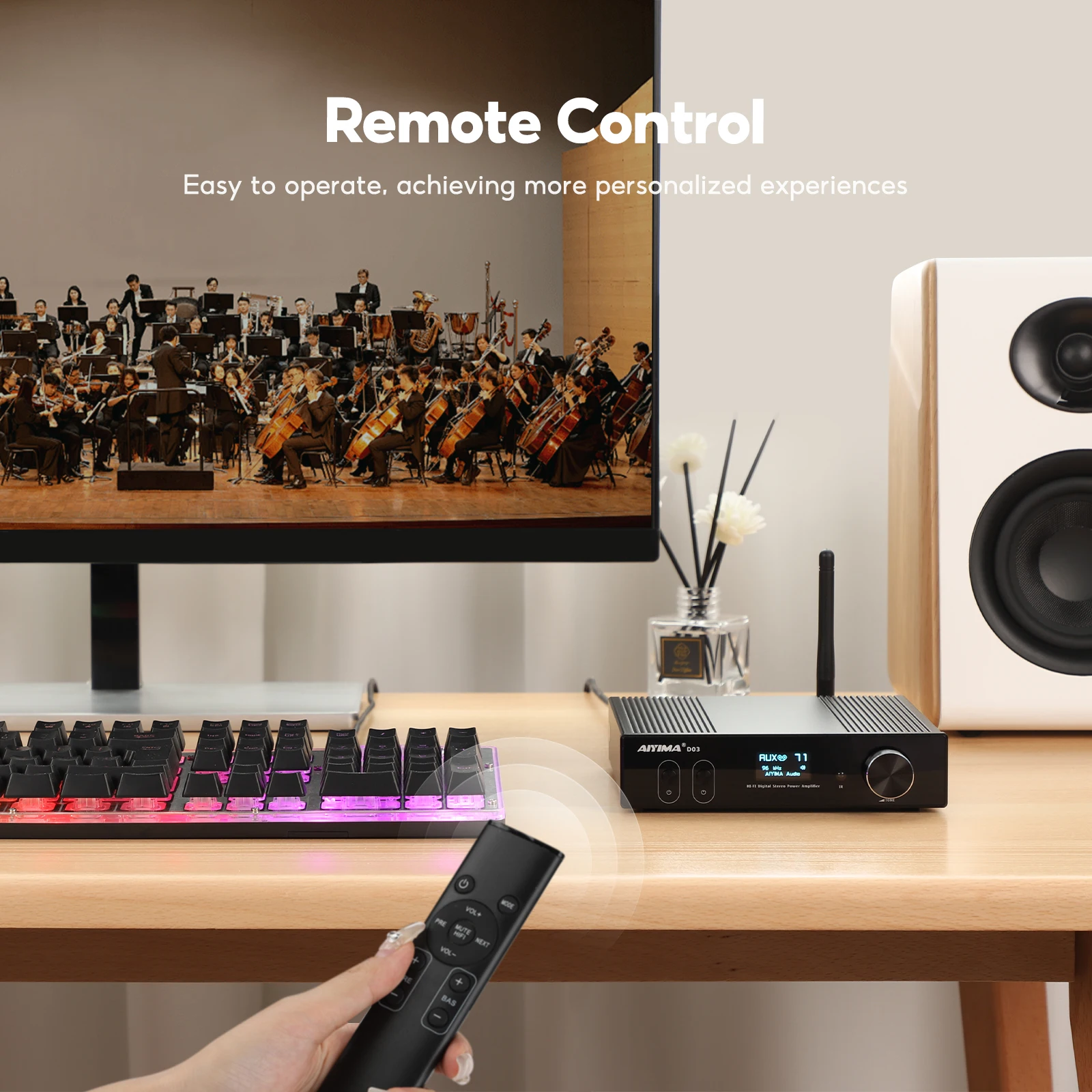 Amplificador Bluetooth AIYIMA D03 150Wx2, Amplificador de Sonido Estéreo HiFi, Amplificador de Subwoofer, DAC USB, OLED, APTX, DIY 2.1, Audio para el Hogar