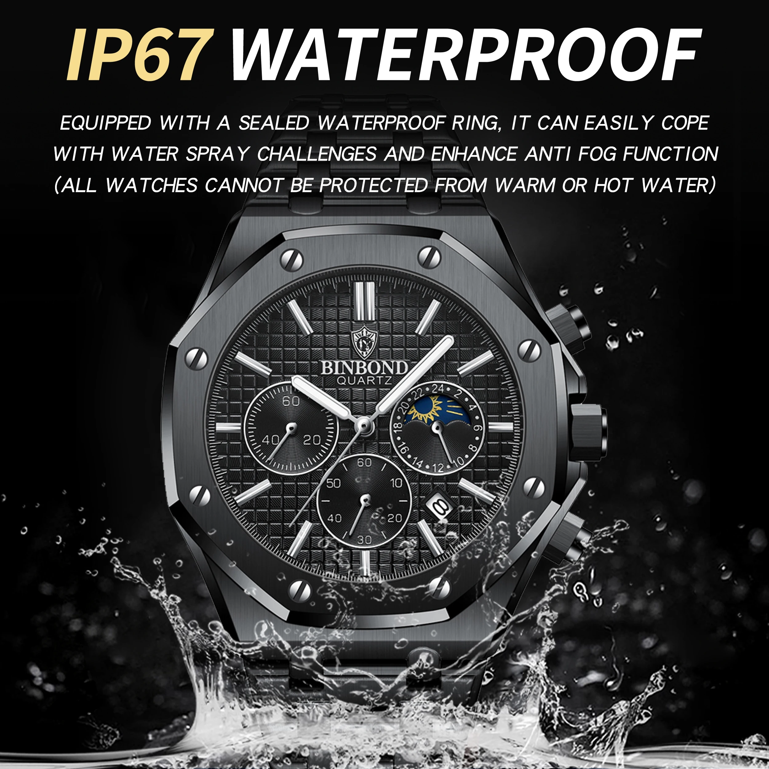 Relojes de Pulsera de Cuarzo de Lujo BINBOND, Luminosos, Resistentes al Agua, con Fecha Automática, Cronógrafo, Reloj Deportivo de Negocios para Hombre