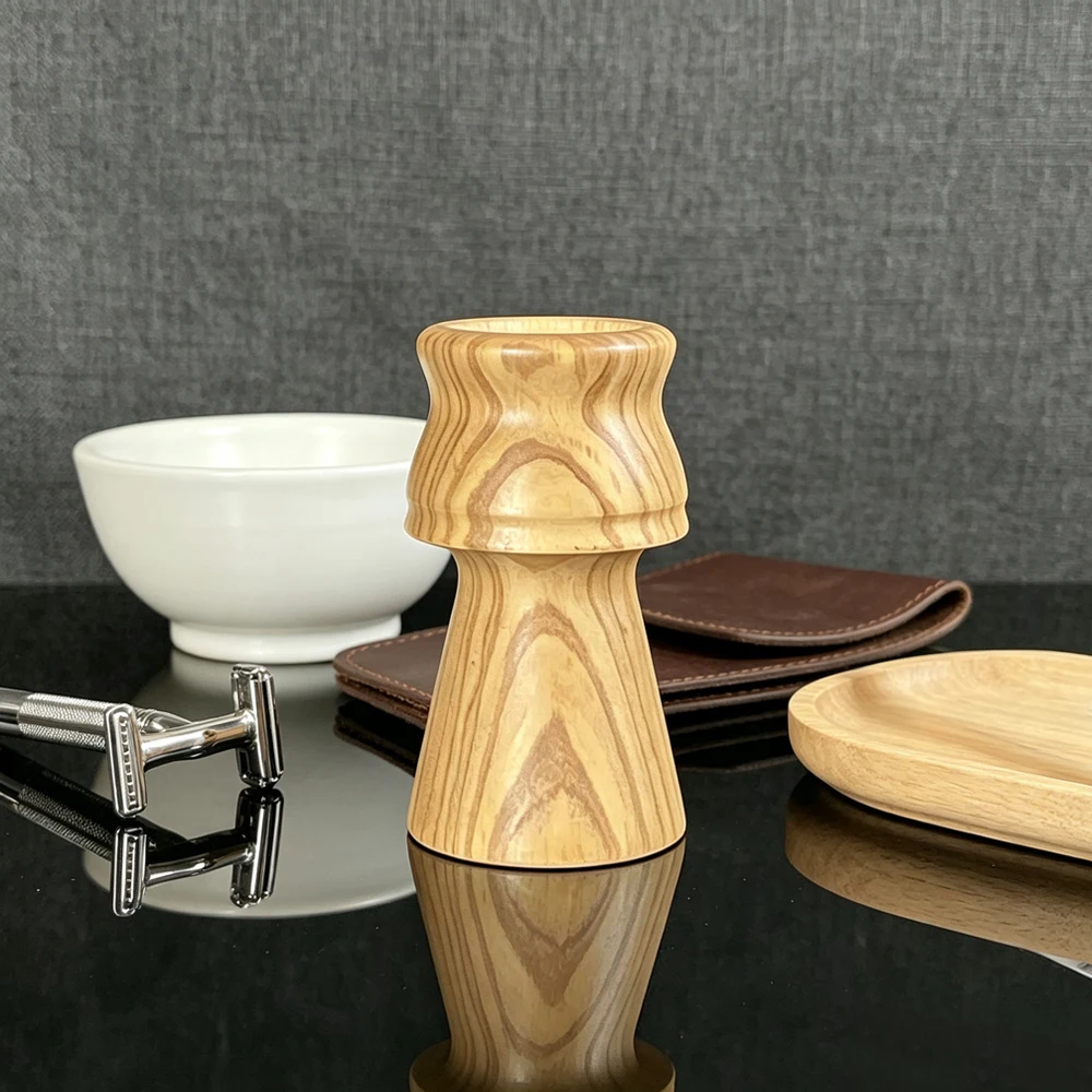 Mango de cepillo de madera de olivo estilo Shanluan, kit de afeitado BOTI, en stock, no hay personalización disponible.