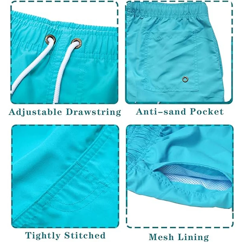 Bañadores para hombre con forro de malla, bolsillos laterales, pantalones cortos de playa sólidos, pantalones cortos ligeros de secado rápido con cordón, traje de baño de verano