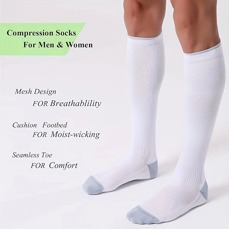 1 par de calcetines de compresión para hombres y mujeres, 20-30 mmHg - Calcetines de soporte para la circulación, adecuados para enfermería, viajes y deportes.
