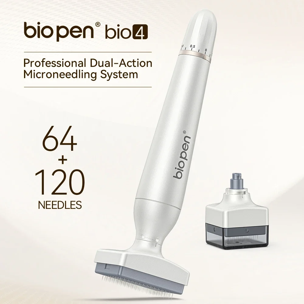 Nuevo Bio Pen 4, Microneedling Ajustable de 0.25mm con Agujas de 120 y 64 Pines, Derma Stamp para Cuidado Facial, Corporal, Cabello y Barba