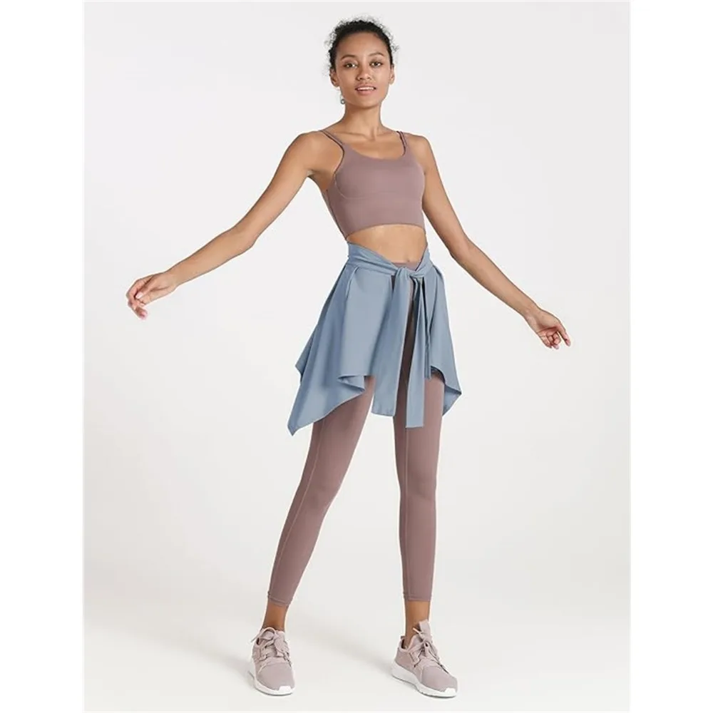 Falda de tenis para Yoga de Color sólido para mujer, entrenamiento atlético, faldas envolventes con lazo para correr, bufanda asimétrica que cubre la cadera