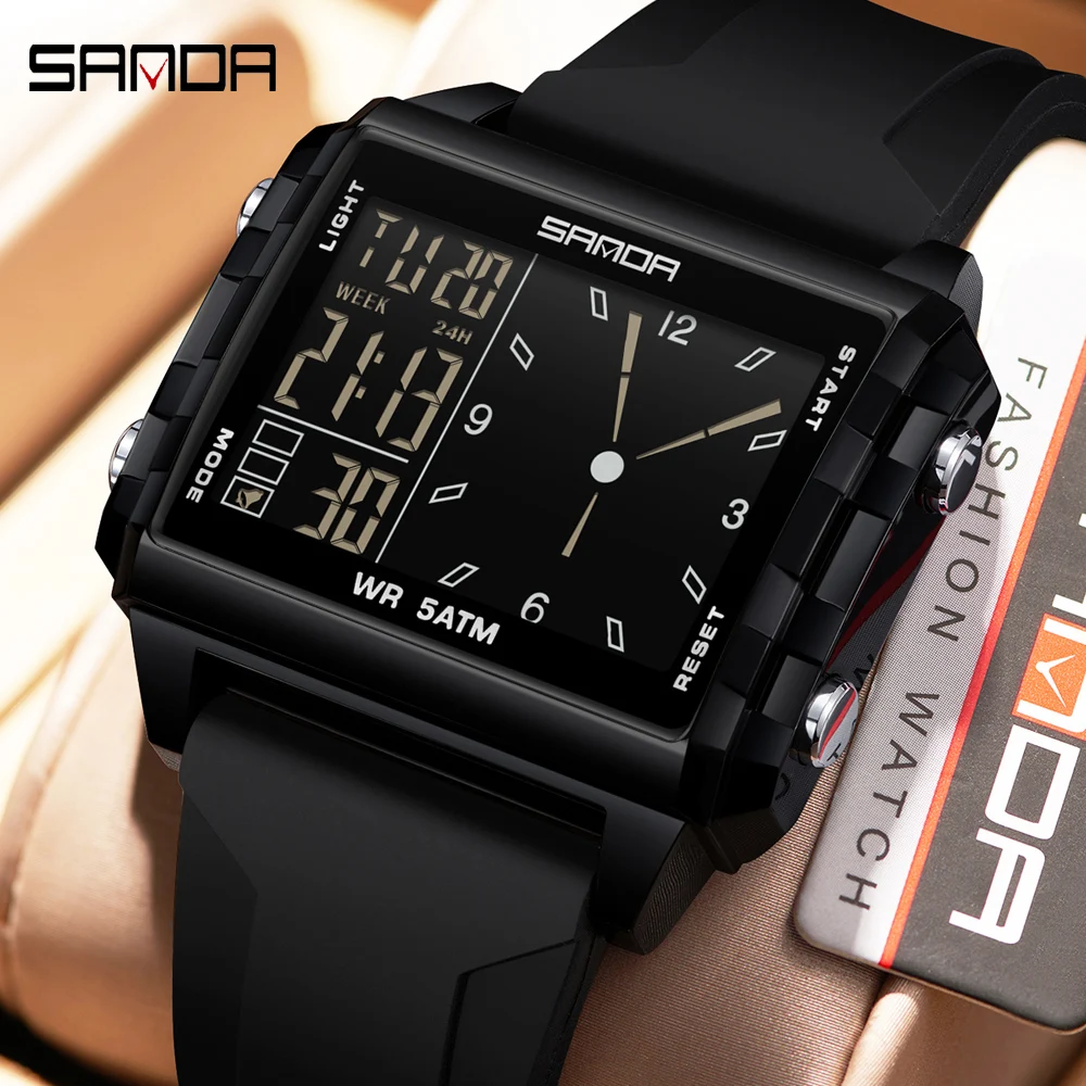 Reloj Digital SANDA de marca de lujo para hombres y mujeres, relojes deportivos con esfera cuadrada resistentes al agua, relojes con pantalla de puntero LED para hombre, relojes masculinos