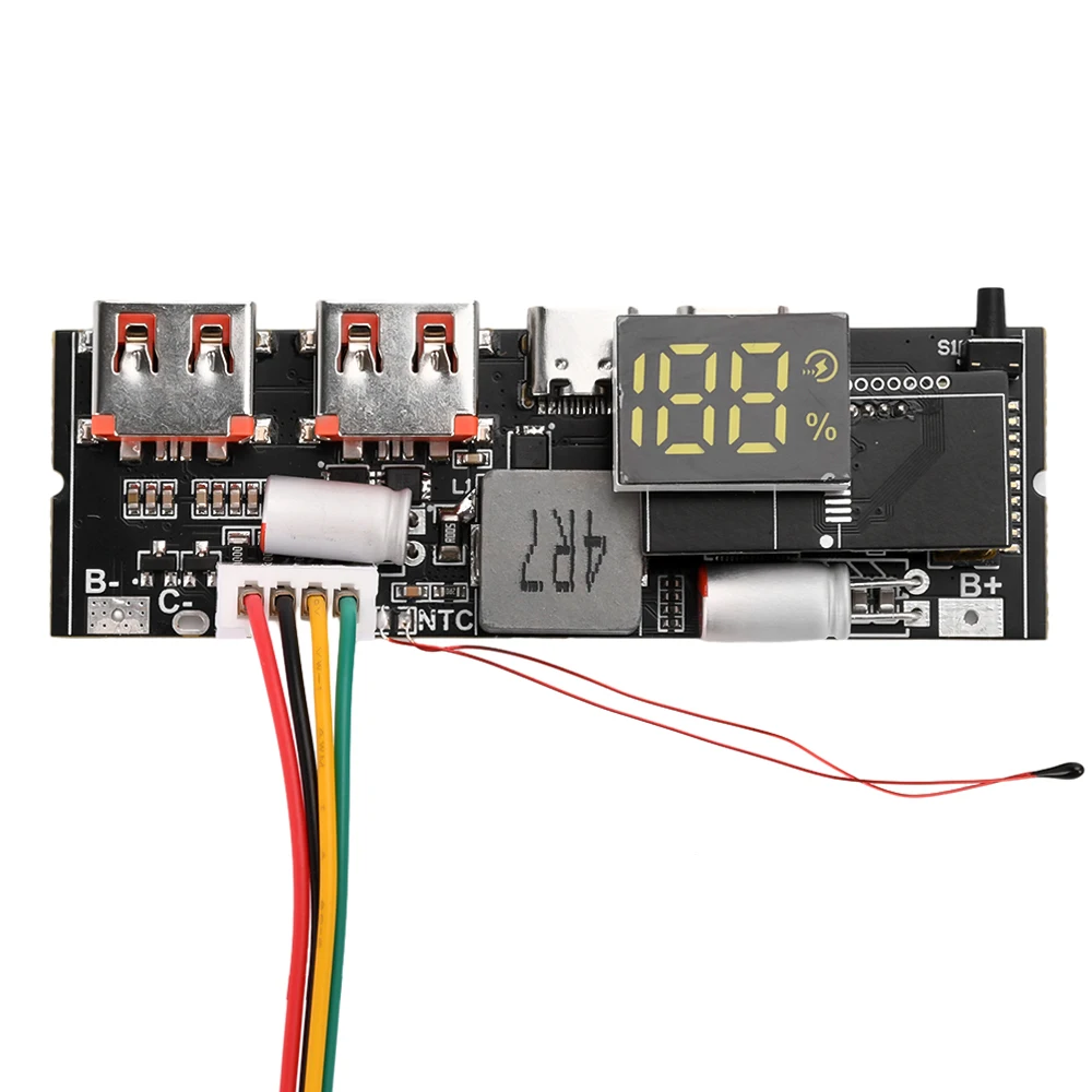 Placa Base de Carga Rápida 3S 4S 5S para Móviles, Módulo de Banco de Energía Bidireccional PD65W PD100W con Pantalla de Electricidad y Puertos USB+Type-C