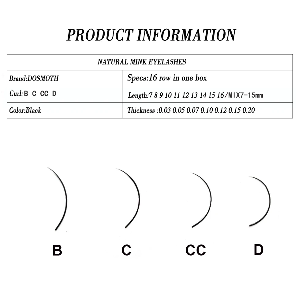 DOSMOTH 10 cajas 16 filas 7-16mm extensiones de pestañas de visón supples extensión de pestañas postizas individuales cosméticos