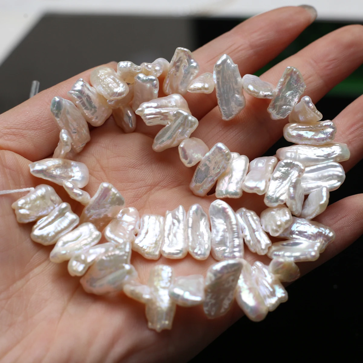 8x16mm5A impecable Natural de agua dulce barroco blanco Pipa cuentas aisladas regalo de mujer joyería hacer DIY collar pulsera Accesorios