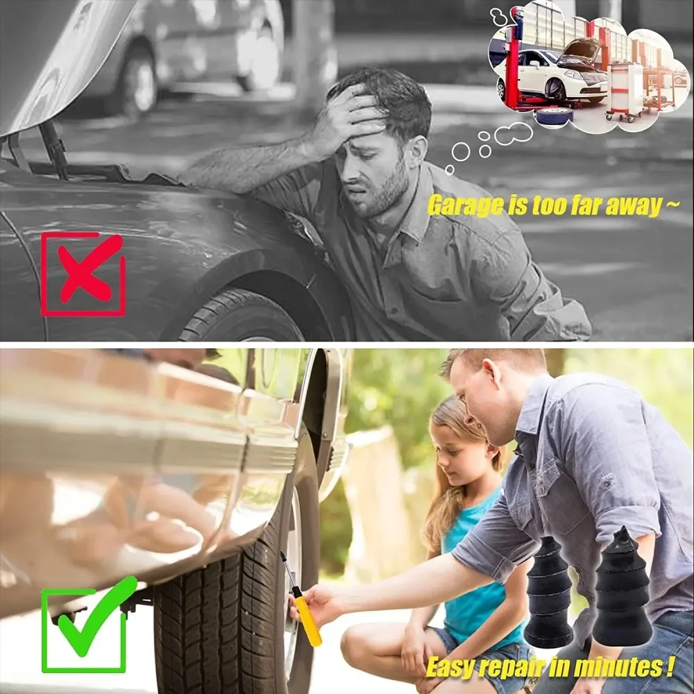 Kit de Reparación de Neumáticos Universal de 100/10 Piezas, Tornillos para Reparar Pinchazos en Neumáticos sin Cámara, Juego de Parches para Coche, Motocicleta y ATV