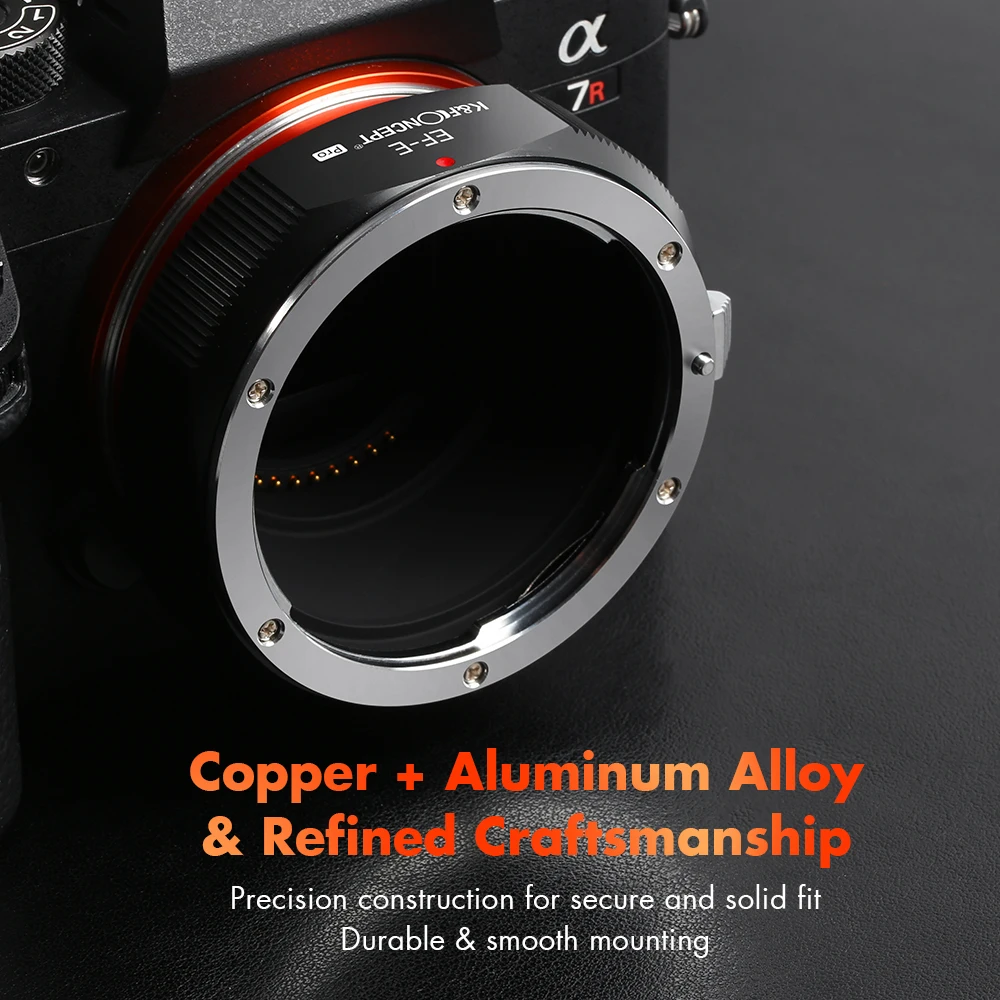 Adaptador K&F CONCEPT de Montura EOS a E, Compatible con Lentes de Montura Canon EF EF-S para Cámaras sin Espejo con Montura E NEX Sony A6000 A6400 A7