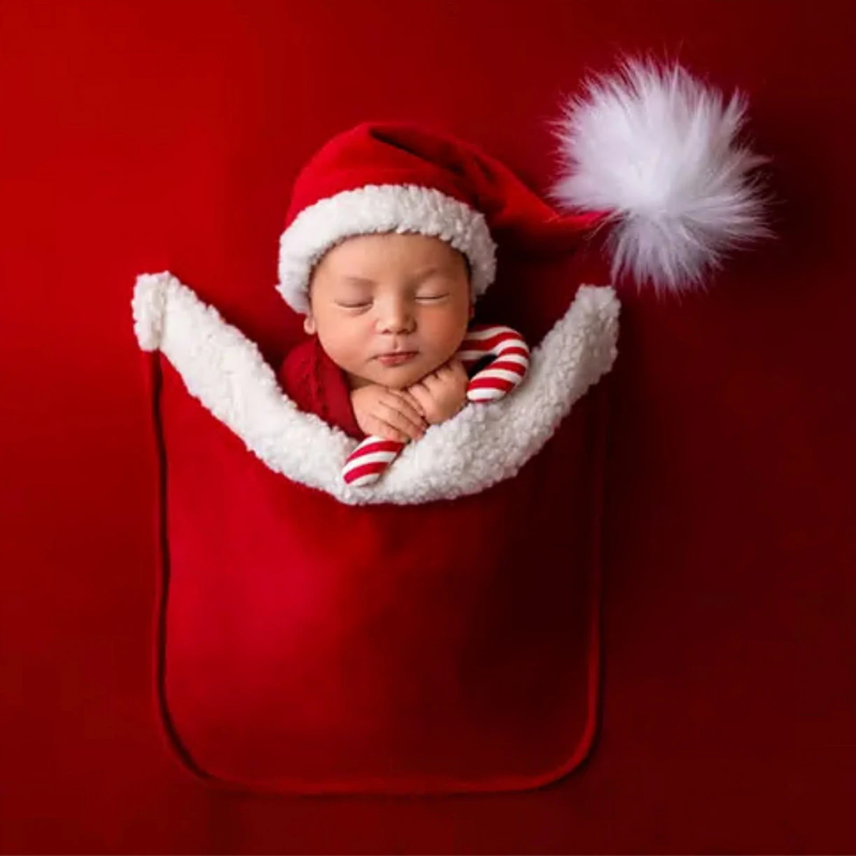 Conjunto de ropa de fotografía para recién nacido, sombrero de Navidad + tela de fondo de bolsillo, 2 uds., accesorio de utilería para fotografía de bebé, traje de Papá Noel