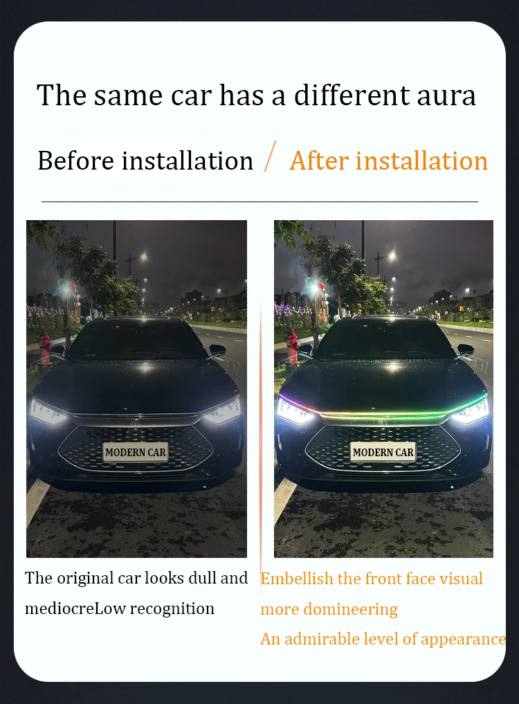 Luz LED de conducción diurna con aplicación dinámica, RGB, colorida, Universal, decorativa, señal de giro, tira de faro para capó de coche