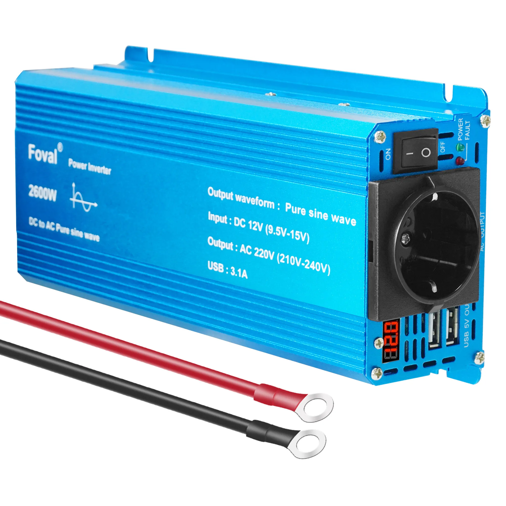 Inversor de onda sinusoidal pura DC 12V a AC 220V 230V 1500W/2200W/2600W convertidor de transferencia de voltaje enchufe Universal de la UE accesorios para automóviles