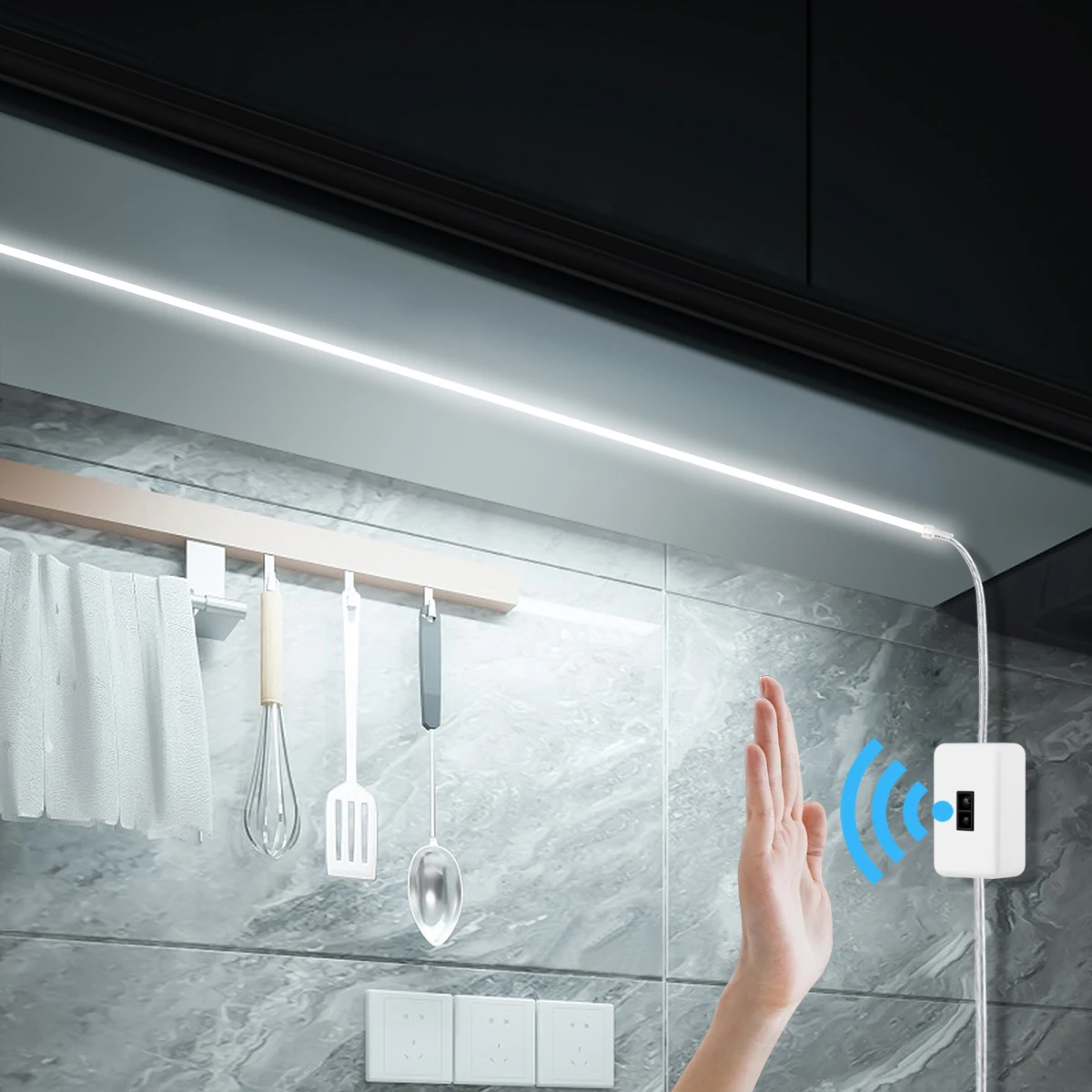 Tira de luces LED COB con Sensor de movimiento, cinta de iluminación impermeable para armario de cocina, 320 LED/M, 5V, USB, barrido manual