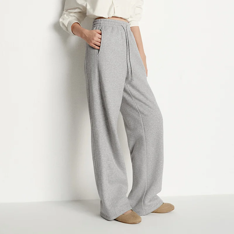Semir-pantalones informales para mujer, pantalón de chándal con forro polar antibacteriano, con paneles, pierna ancha, versátil, para invierno