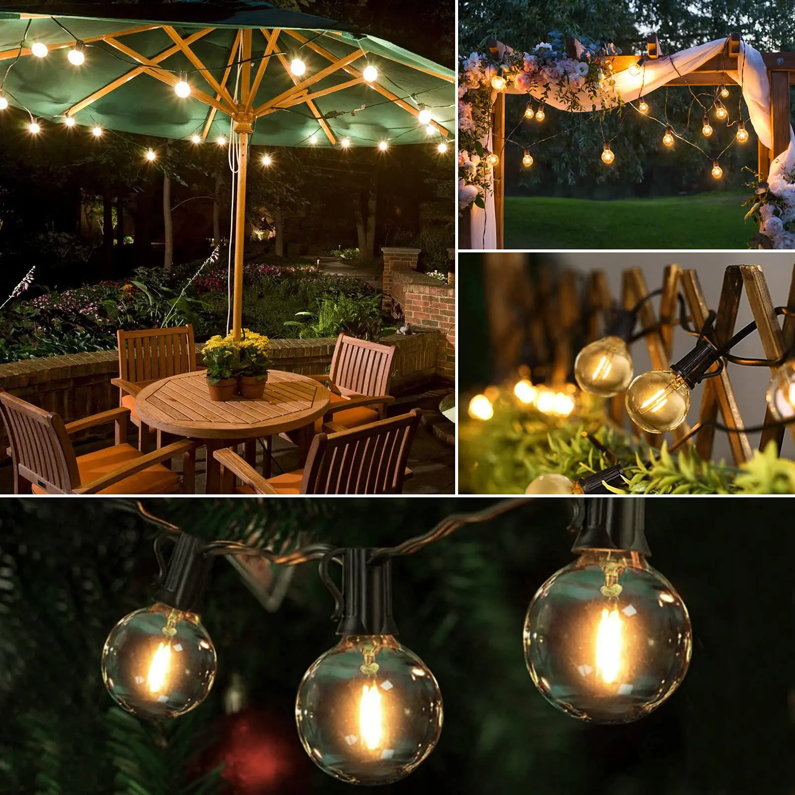 Guirnalda de luces de hadas G40 de 25 pies y 50 pies, bombillas de vidrio transparente para exteriores, enchufe E12, enchufe europeo, cadena de luces decorativas para Patio impermeable regulable