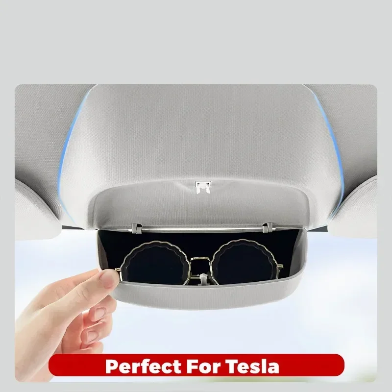 Caja de gafas de coche para Tesla Model Y 3 3 +, gafas de sol de diseño Original, Clip para visera, almacenamiento de tarjetas, accesorios de modificación 2017-2024