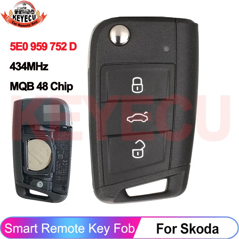 KEYECU OEM Original 5E0 959 752 D para Skoda Rapid Octavia MK3 2013+ MQB 48 Chip 434MHz Llave de Coche Remota MQB48 Sin Función Keyless Go