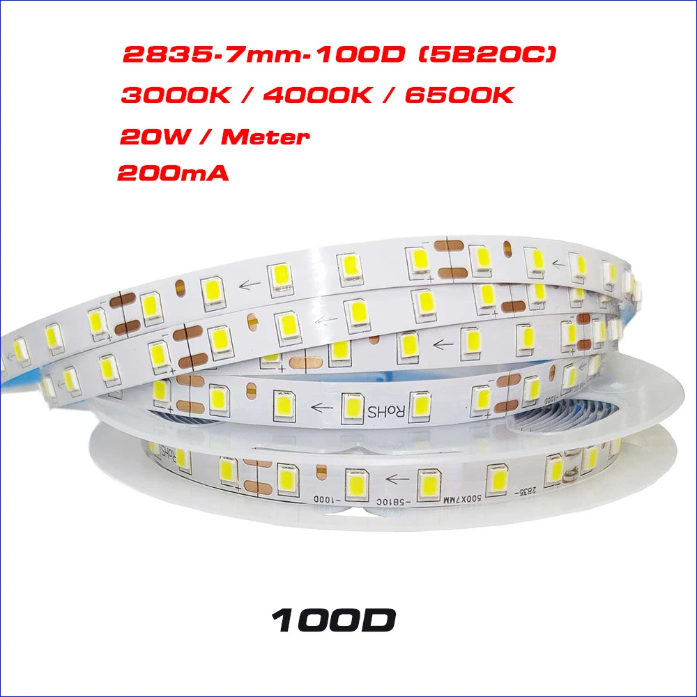 5 metros/rollo SMD2835 cinta LED 100Leds 120Leds 180Leds tira de LED de corriente constante blanco, cálido y neutro para lámpara de Panel