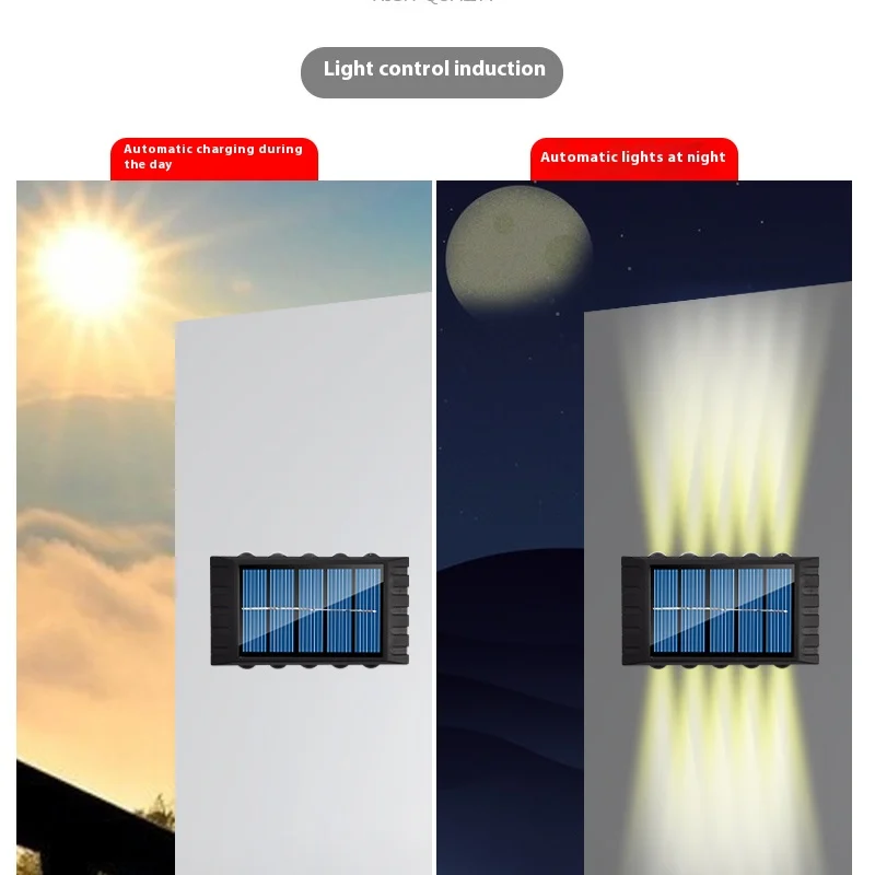 Lámpara Solar de pared de 4/6/8/10LED, decoración de calle para patio, luz impermeable para exteriores, iluminación luminosa arriba y abajo, lámpara de paisaje de jardín