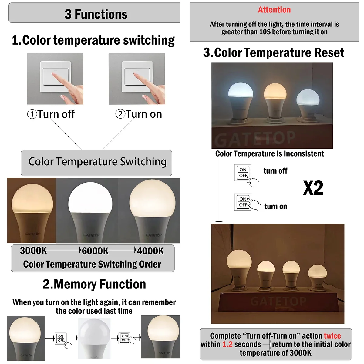 Bombilla LED de 3 colores ajustados AC110 AC220 E27 B22 8W-24W función de memoria CCT luz de reinicio de temperatura de Color para iluminación de interiores