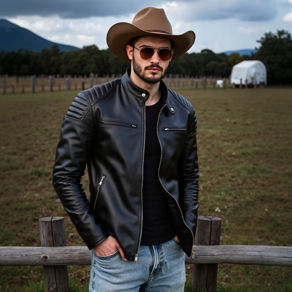 Nueva chaqueta de cuero de vaca de 100%, ropa de capa superior para hombre, ropa de motocicleta con cuello levantado para hombre, ropa de motocicleta de talla grande para Otoño e Invierno